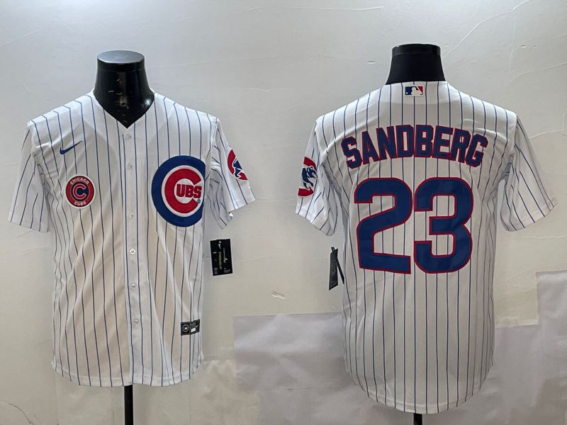 Men Chicago Cubs #23 Sandberg White Stripe Game 2025 Nike MLB Jersey style 3->chicago cubs->MLB Jersey